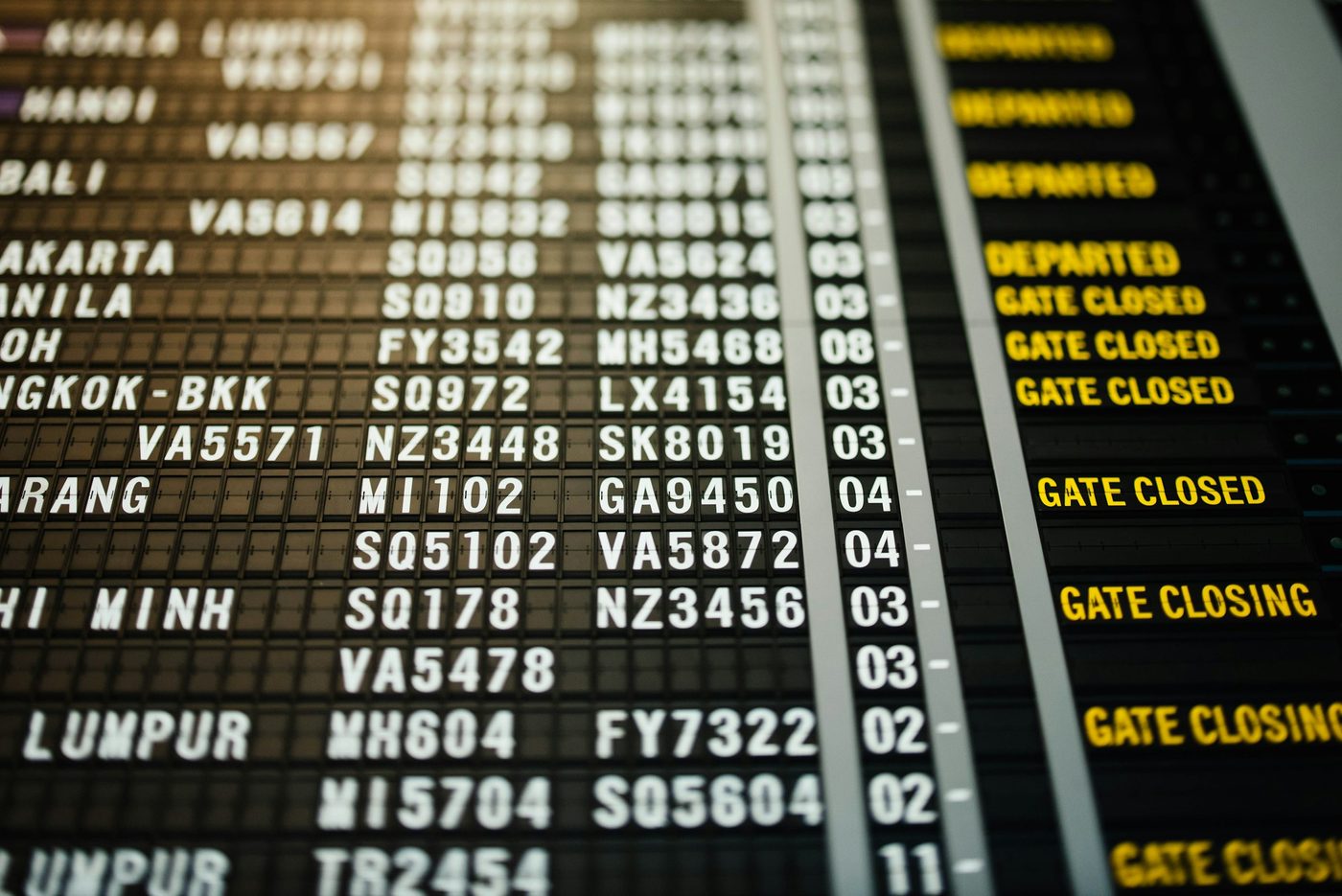 Табло вылетов в аэропорту с надписями Gate closing и Gate closed